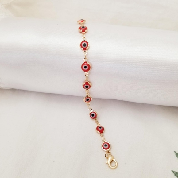 Red Evil Eye Protection Bracelet.  14K Rose Gold Plated.  New - Picture 3 of 4